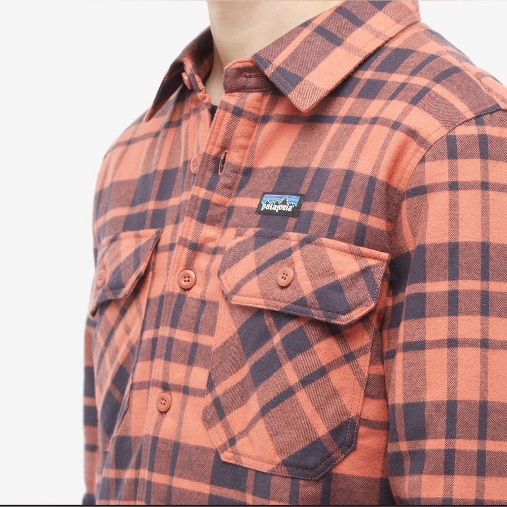 PATAGONIA Fjord Men's Flannel Orange Plaid Shirt SIZE medium